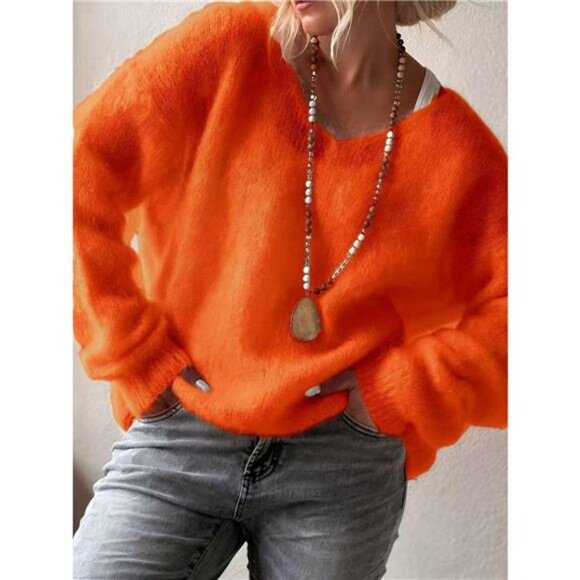 V-Neck Dropped Shoulder Sweater - Picture 15 of 16